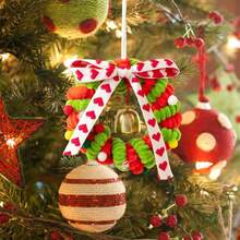 Adornos navideños: Corona de terciopelo con campana, decoración colgante para árbol de Navidad, ideal para fiestas navideñas en casas de campo. - Verde claro - Ver 4