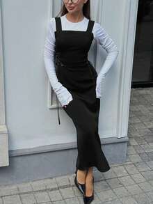 Women's Strap Design Jumper Dress, Suitable For Family Gatherings And Parties, Thanksgiving Black - Black - View 4