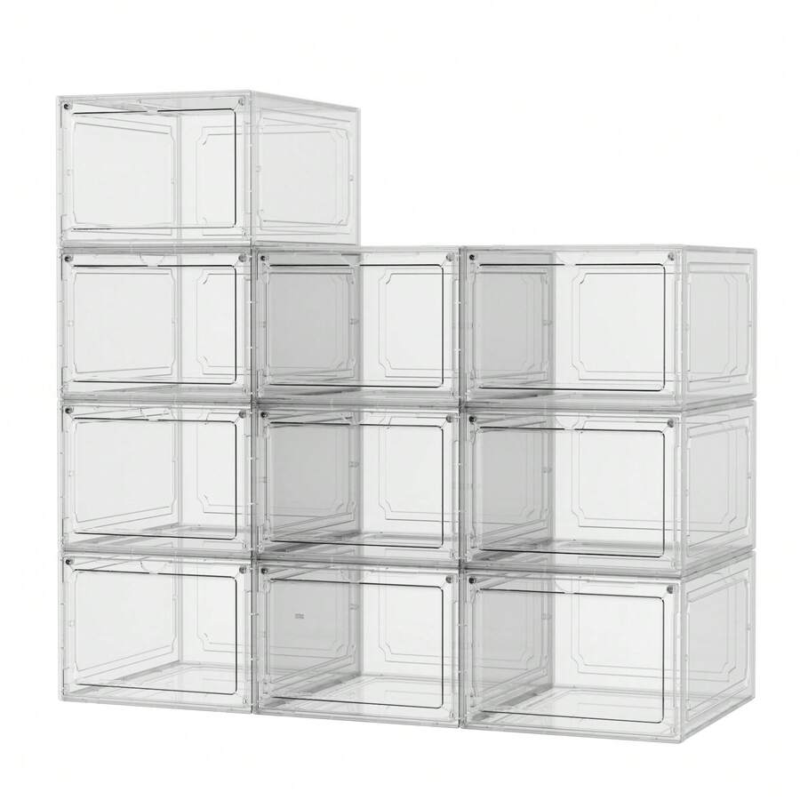 6 Pack Acrylic Clear Plastic  Magnetic Stackable Shoe Organizer,  Space Saving Storage Organizer, Suitable For Foyer, Bedroom, Home, Dormitory, Etc - Gói 6 mở trong suốt - Xem 1