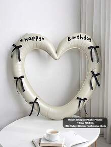 1Set 40-Inch Large Heart-Shaped Foil Balloon With Black Bow & "Happy Birthday" Sticker - Pink, Cream,Black, - For Birthday Parties, Outdoor Events, Anniversaries, And Wedding Holiday Decorations, Birthday Party Supplies, Valentine'S Day Commemorative Balloons, Heart Balloon, Black Heart Balloon, Balloon Decoration - Multicolor - View 2