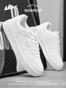 WARRIOR 1双男士前系带休闲运动鞋，时尚百搭舒适轻便厚底防滑户外运动鞋 - 白色 - 查看 3