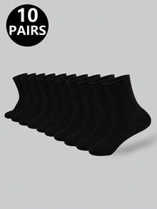 6双/12双/18双/30双/40双装黑白加厚男士冬季袜子，时尚休闲舒适，防臭，适合户外运动、跑步、健身，压缩膝袜，商务休闲度假黑白中筒袜，秋季款