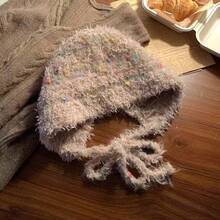 Fair Isle Style Knitted Hat For Women, Vintage Dual-Use Bag Hat, Warm Wool Hat With Ear Protection, Street Style - Mũ nhung nhiều màu - Khaki - Xem 12