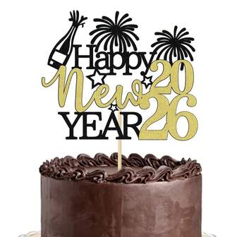 1个2026新年快乐蛋糕装饰插牌，告别2025，迎接2026，祝2026新年快乐蛋糕装饰插牌，新年派对装饰用品