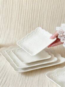 1/3 chiếc Đĩa ăn tối bằng gốm sứ dập nổi phong cách Châu Âu - Đĩa ăn sáng hình con bướm, Đĩa đựng món ăn phụ tinh tế cho bữa trà chiều tại nhà và văn phòng, Đĩa tráng miệng, Đĩa đựng mì ống bít tết, Đĩa đựng salad trái cây - Tấm phù điêu vuông - Xem 4