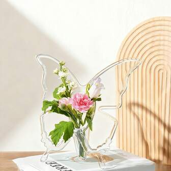 1个/2个亚克力蝴蝶花瓶，桌面花瓶，家居装饰，耐用亚克力材质，适合客厅和餐桌插花，无需电源的水培植物花瓶，简约玻璃花瓶，方形花瓶，婚礼插花