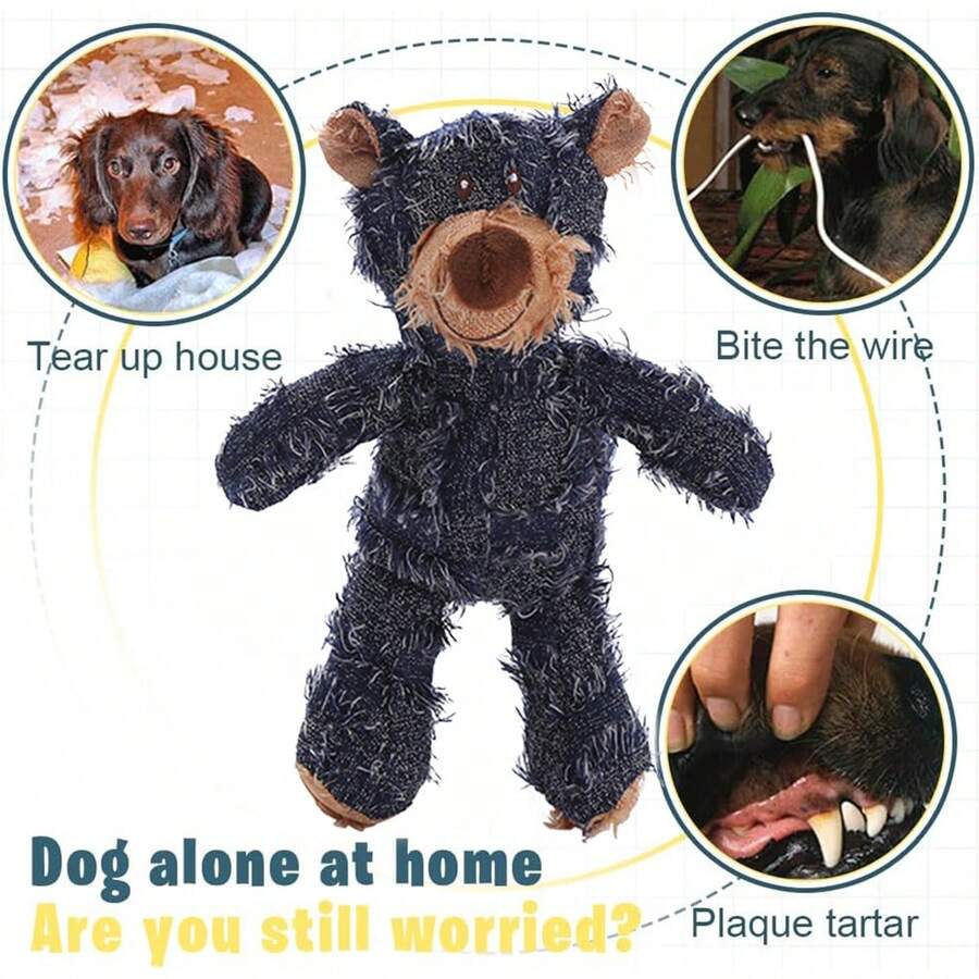 Pet Plush Toys, Durable Dog Chew Toys, Cute Beggar Bear Dog Squeaky Toys, Stuffed Plush Dog Toys Ideal Pet Gift For Small, Medium, And Large Breeds Blue S - 藍色 - 查看 1
