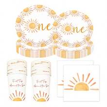 First Trip Around The Sun Boho Sun 1st Birthday Decoration - 102pcs Paper Plates Napkins Cups Table Cloth - You Are My Sunshine Party Supplies - Bohosun - View 7