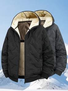 Men's Warm Hooded Winter Jacket With Pockets, Zip-Up Windbreaker, Comfortable Fabric, Suitable For Casual, Outdoor, Travel, Office, Running, Fitness