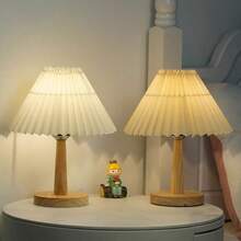 Minimalist Modern Nordic Wooden Pleated Lamp - USB Powered LED Desk Lamp With Warm Ambient Lighting, Button Control, Suitable For Reading, Sleeping And Home Office Decor, Home Office Lighting | Triangular Base Lamp | Natural Wooden Surface, Home Office Desk Lamp - Multicolor - View 1