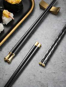 5/10 Pairs Reusable Durable Sushi Chopsticks, Metal Chopsticks, Chinese Style Chopsticks, Kitchen Utensil Set, Antibacterial, Non-Slip, Anti-Mold - Multicolor - View 2