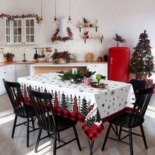 Mantel Navideo, Mantel Navideo Rectangular de 60x 84 Pulgadas, Diseo Mueco de Nieve Invierno, Casa, y rboles de Navidad, Manteles Navideos Perfecto para/Picnic/Cena/Decoracin Blanco - Pino rojo - Ver 8