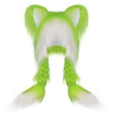 JUNBOON Cute Pl 11ush Cat Hat Fluffy Ear Headwear Winter Warm Earmuffs Head Mask Halloween Cosplay Accessory,Green - màu xanh lá - Xem 1