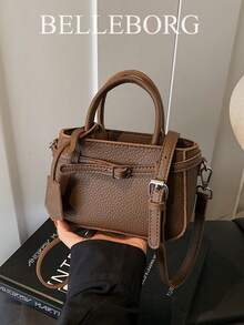 Casual Contrast Color Texture Versatile Commute Retro Buckle Closure Women Small Handbag - Cà phê - Xem 5
