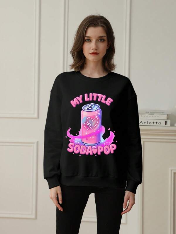 Sudadera de cuello redondo de manga larga con estampado gráfico informal para niñas preadolescentes, otoño/invierno