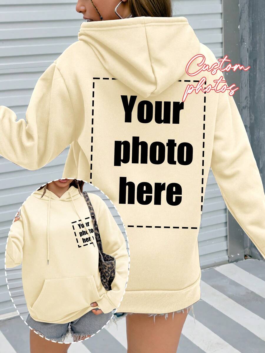 Custom Autumn/Winter Women's Hoodies - Halloween Customization - Front, Back, Double-Sided Customization, Add Your Own Photos (Family Photos/Selfies/Pet Photos) To Design Your Personalized Printed Hoodies, Custom Family Member Hoodies With Baby/Couple/Family/Pet Photos, Customized Comfortable Pet Hoodies, Personalized Pet Sweatshirts, Cute Pet Photo Printed Women's Hoodies Spring - Apricot - View 1