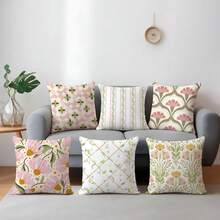 6pcs Minimalist Geometric Floral Decorative Pillow Covers, Single-Sided Printed Velvet, 45*45/50*50/40*40CM Cushion Covers Suitable For Modern Sofa Living Room Decor, Gift, Party Decoration - Multicolor-6PC - View 3