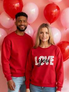 Sudadera de cuello redondo/de tripulación de manga larga con estampado del Día de San Valentín, talla grande, regular, para otoño/invierno y primavera, otoño e invierno para mujer, Navidad para mujer, Navidad de mujer, Navidad de mujer, Tops para salir de mujer, Elegante, Día de San Valentín