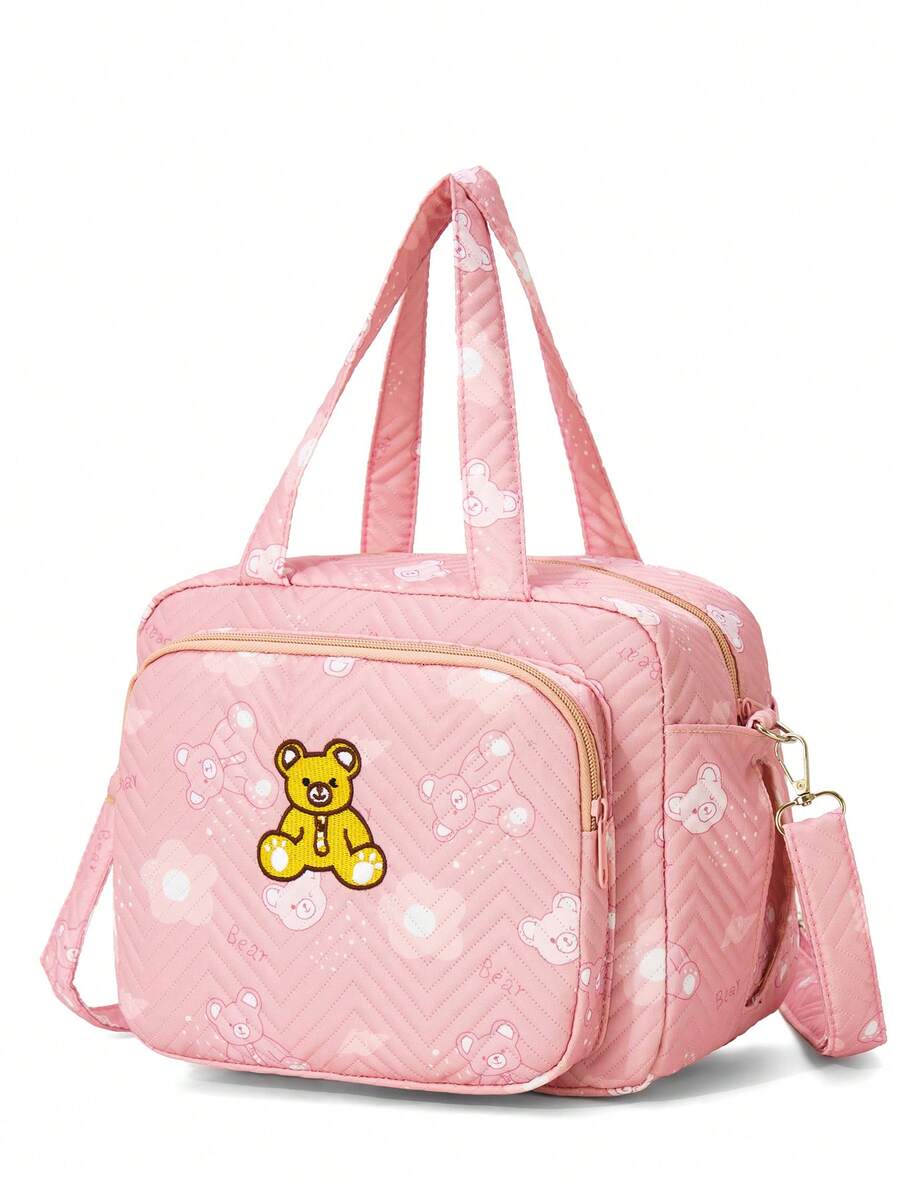 1pc INS Style Mommy Bag, Small Handheld Shoulder Messenger Bag, Fashionable Embroidered Diaper Bag For Mothers - Baby Pink - View 1
