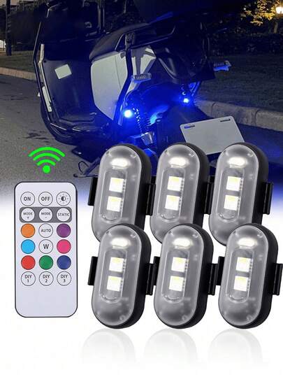 1 Set de Luz de advertencia LED mini para motocicleta GLANBERT, luz indicadora RGB, luz de señal con control remoto USB, a prueba de agua, luz de señal de advertencia para automóvil