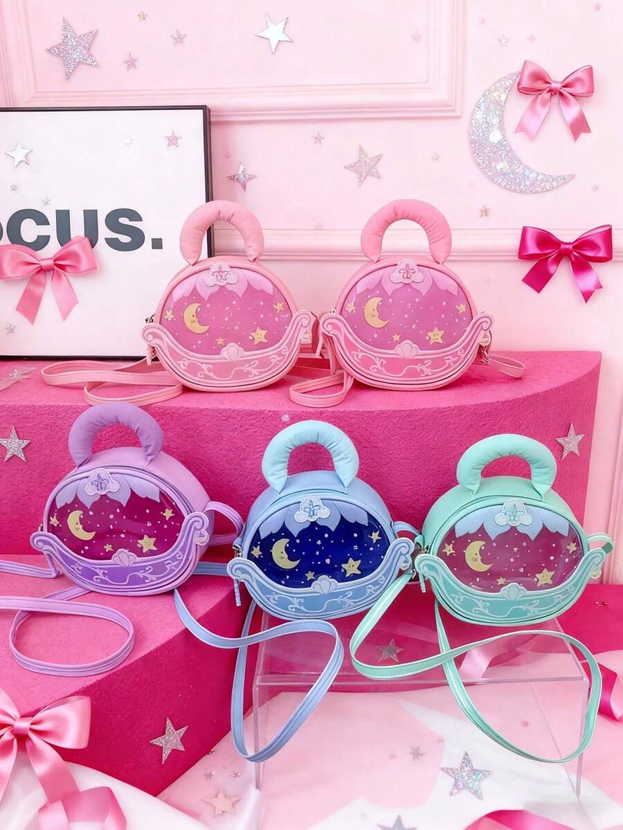 Neue PU-Handtasche, verstellbarer Schultergurt, Stern- und Mond-Druckmuster, lässig und einfach, Reißverschlussdesign, verstellbarer Schultergurt, geeignet für Partys und Reisen, kann leicht den täglichen Bedarf aufnehmen, vielseitige Artikel, modisches Liebling, geeignet für verschiedene Stile und Anlässe, die Stilanpassungsfähigkeit ist sehr stark