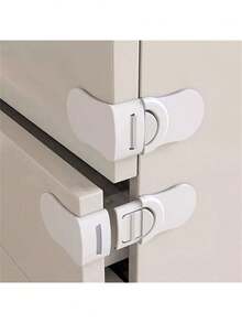 2个直角抽屉锁，塑料锁，简易白色粘性锁带 - 白色 - 查看 2