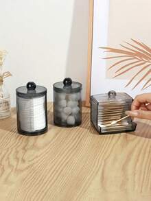 3 PiecesSwab Storage Box Bathroom Container, 10/7 Oz Ball/Swab Dispenser, Apothecary Jar With Lid, For Organizing And Storing