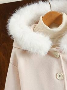 女童保暖连帽开衫外套，带毛领连帽衫，2025秋冬新款，甜美淑女学院风女童外套