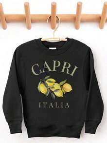 Capri, Italia Youth Crewneck Sweatshirt |     Kid's Pullover Sweater |     Boho Lemons, Amalfi Coast, Italy Top |     Italian Travel Outfit |     Gift Idea - màu đen - Xem 1