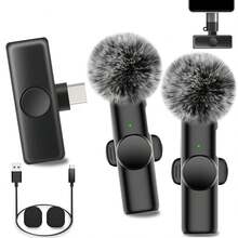 Wireless Lavalier Microphone For Phone IPad TypeC Lapel Mics Plug-Play 2.4G Ultra-Low Delay Built-In Noise Reduction Chip Working Time For Video Recording Interview Podcast Vlog