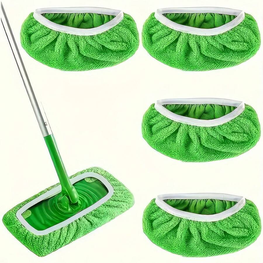 4-Piece Set Of Washable Fiber Mop Pads, Reusable And Compatible With Standard Mops, Suitable For Living Rooms, Bedrooms, Bathrooms, Kitchens, Multifunctional Cleaning Tools - 綠色 - 查看 1