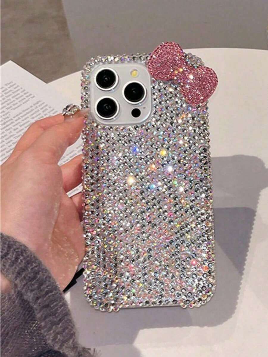 Luxury High-End 3D Rhinestone Bow Phone Case Compatible With Apple 17/15 Pro/ 16 Pro Max, Women's Soft Shell 14/13/12/11, Personalized Fully Blinged Protective Cover - kiểu 1 (1 cái) - Xem 1