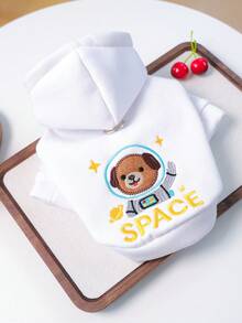 1pc Pet Clothes, Dog/Cat Costume, Small Dog/Puppy Apparel, Cute Happy Puppy/Kitten Outfit, Small Dog Autumn/Winter Warm Comfortable Astronaut Hoodie - White Dog - White - View 12