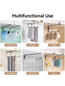 1个纸巾架，厨房纸巾架，锡箔/保鲜膜分配器，免打孔壁挂式收纳架，适用于厨房、浴室、杂物间 - 彩色 - 查看 4