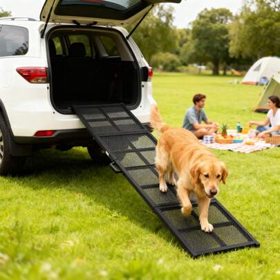 PawHut 75" Dog Car Ramp, Folding Dog Ramp With Anti-Slip Surface, Extra Long & Wide Pet Stairs For Large Pets To Get Into A Car, SUV, Truck, RV, High Bed, Black