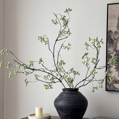 1支人造绿植枝条，42英寸仿真浆果枝条，大型假绿植喷雾，长茎浆果枝条，人造植物，适用于花瓶填充、办公室、婚礼、餐桌花艺摆件、春季家居装饰