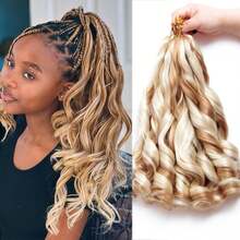 1-6Packs French Curl Braiding Hair 12/16/24Inch French Curl Crochet Braids Short Curly Crochet Hair Skin-Friendly Bouncy Synthetic Knotless Braiding Extensions - Beige Highlight - View 2
