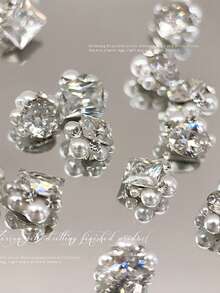 New Zirconia Inlaid Pearl Rhinestone Nail Art Decoration, Sparkling 3D Round Pigeon Egg Shaped Square Diamond Ball, Rhinestone & Decorative Parts For Nails - Multicolor - View 1