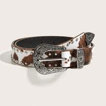 1pc Women's Western Cowgirl Style Snap Buckle Milk Texture Rivet Belt, Suitable For Daily Wear - Multicolor - View 7