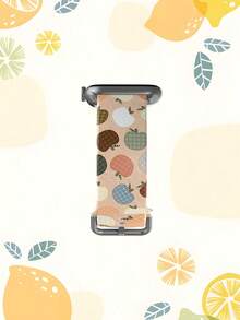 一条印有苹果图案的硅胶智能手表表带。这款通用型 20-22 毫米表带具有广泛的兼容性：兼容华为 Watch GT3/GT4、三星 Galaxy Watch6 以及 Series 1 至 Series 9、SE 和 Ultra（表壳尺寸 38-49 毫米）。