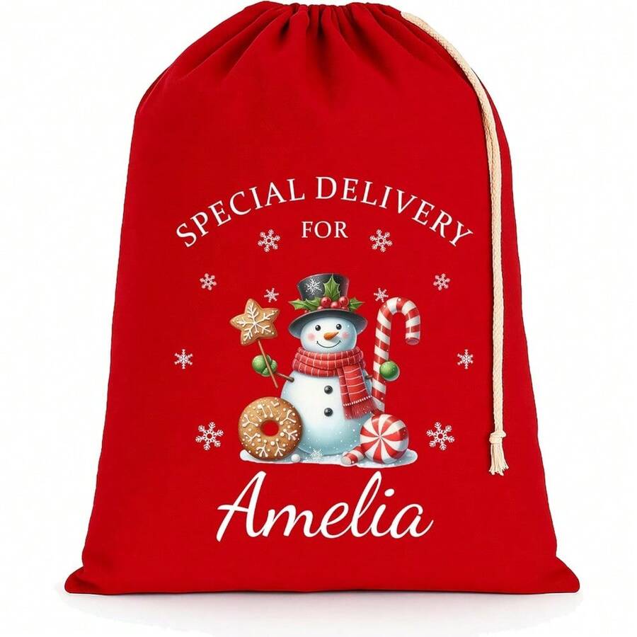 Personalised Christmas Santa Sack With Custom Name - Extra Large - Red - 75x49cm - Penguin - Red - View 1
