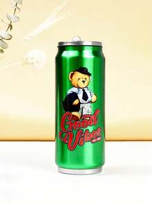 1个500毫升 TEDDYISLAND创意水杯，可乐瓶造型，304不锈钢双层保温杯，便携简约吸管杯，休闲杯，户外旅行杯，含吸管