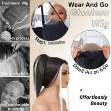 13x4 Lace Front Wig For Women Black Glueless Wig Synthetic Lace Wig Pre Plucked HD Lace Straight Wig Ready To Wear Long Straight Brown And Blonde Wig 28inch - Sọc Skunk vàng - Xem 5