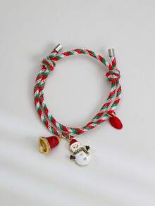 两件套可调节心形磁绳手链，配有各种圣诞老人吊坠，包括铃铛、雪人、圣诞老人、圣诞树等，简约风格，编织而成，附赠首饰盒，情侣/爱人礼物，友谊/闺蜜手链，圣诞节礼物，学生时尚单品
