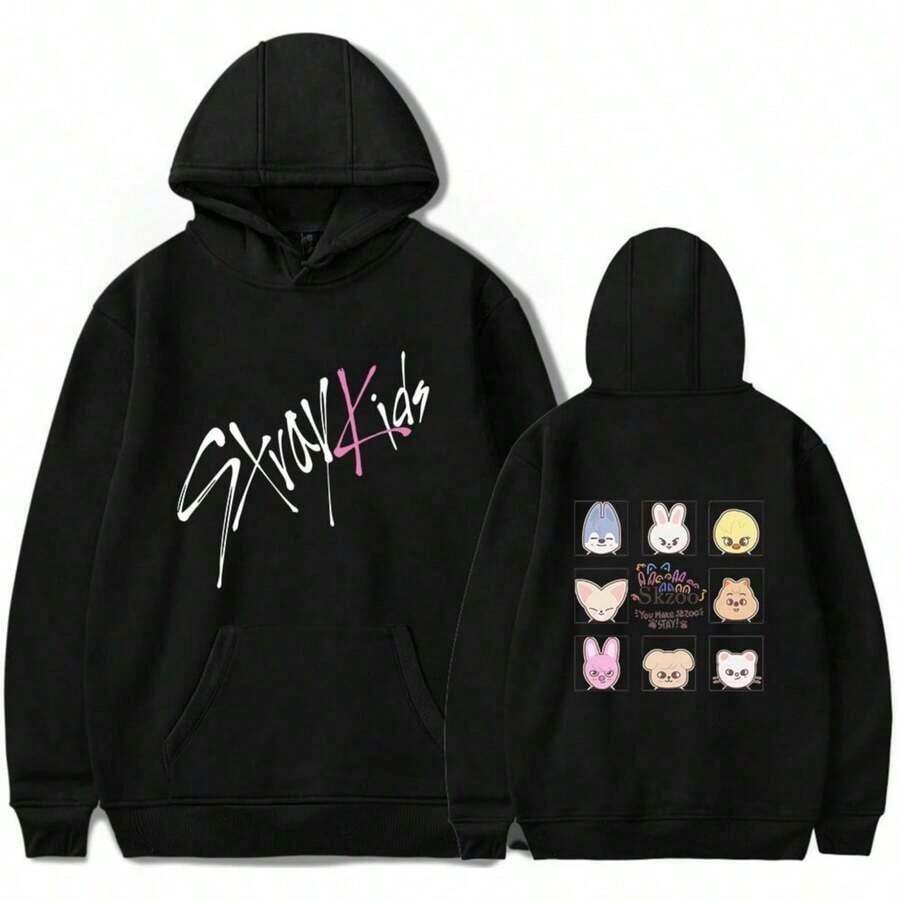 HoodiesStray KidsS Tour Merch Hoodies New Logo Kpop Felix HyunjinS Fashion Cool Hoodie Men Women SweatshirtsLoose And Comfortablehoodies De Mujer - 黑色 - 查看 1