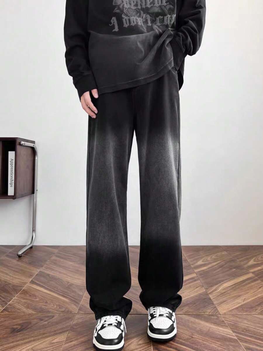 بنطلون جينز أمريكي أصيل لصبية المراهقين، ساق مستقيمة، لون أحادي بدون إطالة - الأسود - مشاهدة 1