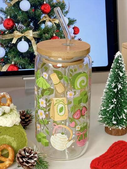 Taza con pajita de vidrio para amantes del matcha, taza con pajita de matcha y pajarita, taza con pajita para bebidas y jugos, taza de agua para el hogar, taza con pajita de matcha de gran capacidad - ¡La mejor opción de regalo para amigos!