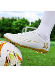 Outdoor Lawn Comfortable Non-Slip Sports Shoes Leather Solid Color Low-Top Long Studs Football Shoes (Run Small By Half Size)