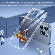 Cubierta de teléfono transparente para combinaciones de moda,Cubierta de teléfono transparente para iPhone con diseño de esqueleto y calabazas en otoño color gris claro para uso diario y festivo Aplicable a teléfonos Apple y Galaxy. Adecuado para teléfonos Apple y Galaxy. - transparente - Ver 3