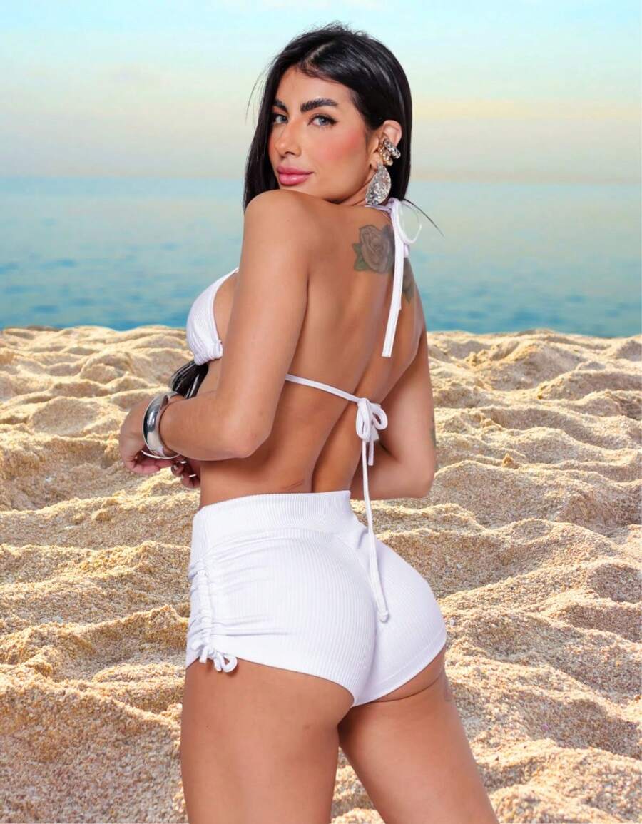 Kickoff Beach Shorts With Side Drawstring Sunquini High Waisted Anarruga Fabric - White - View 1